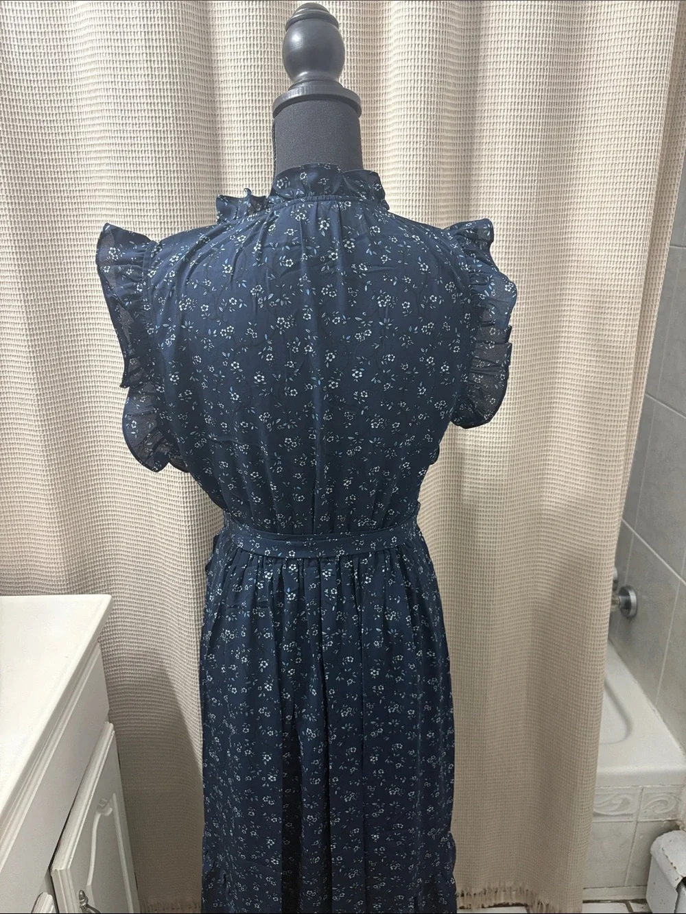kate spade Navy Blue Floral Maxi Dress with Ruffle Details